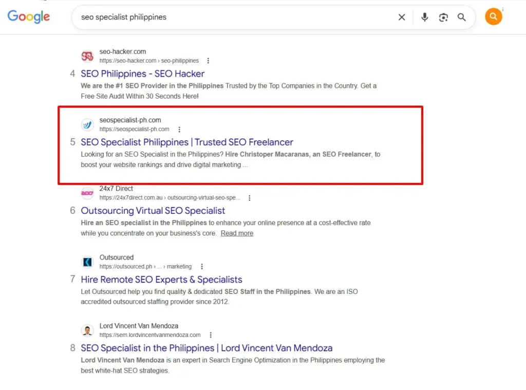 local seo search result